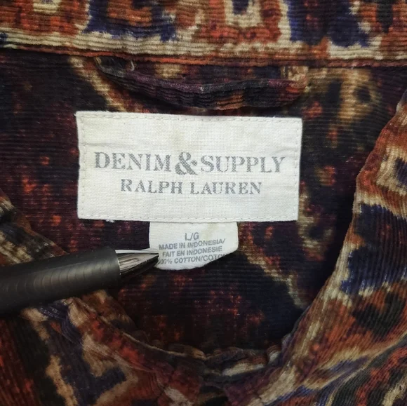Ralph Lauren Denim Supply Mens Aztec Corduroy Button Down Shirt Size L Pearl Sna - Picture 3 of 7